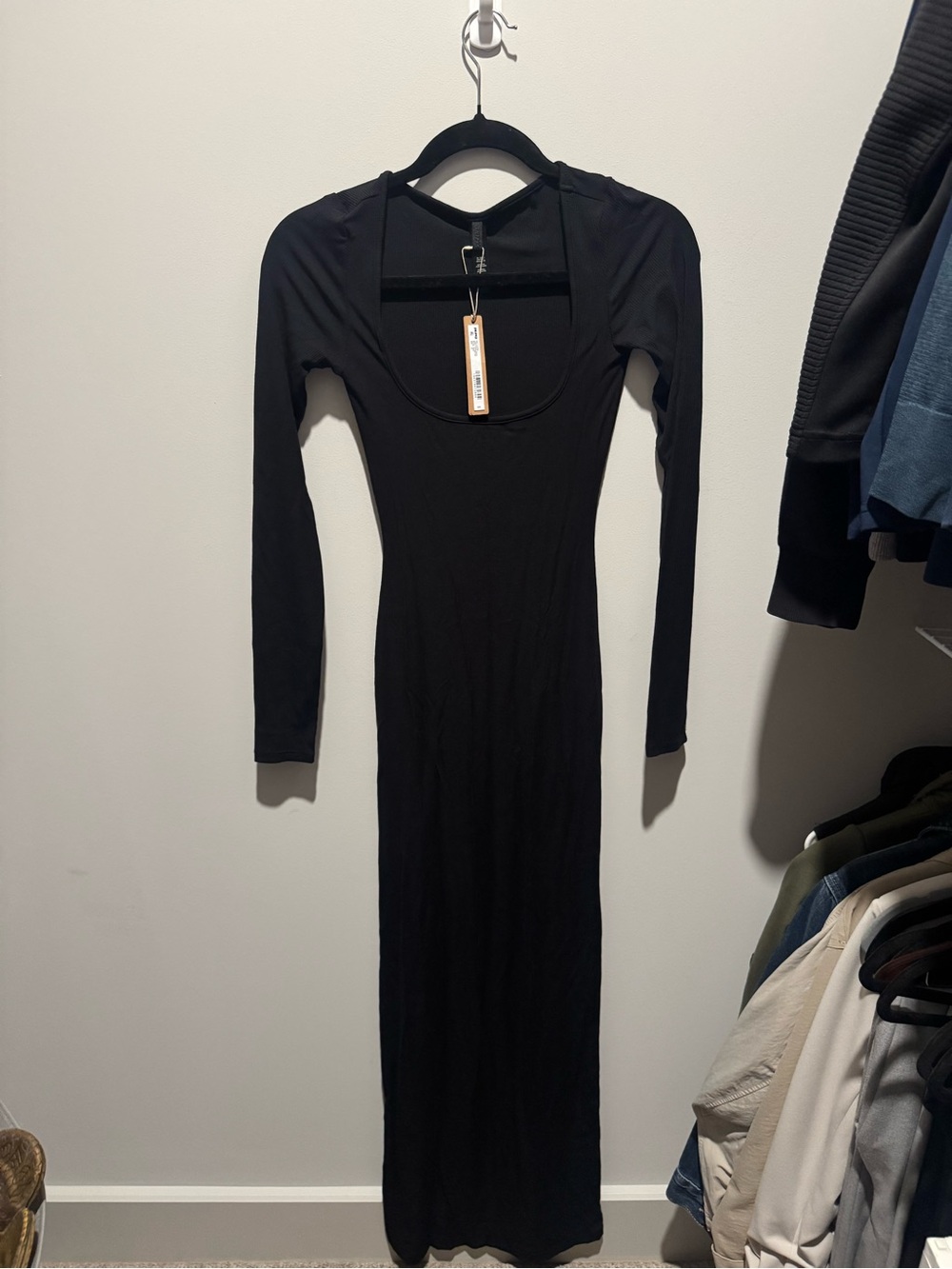 SKIMS Black Long-Sleeve Scoop Maxi Dress